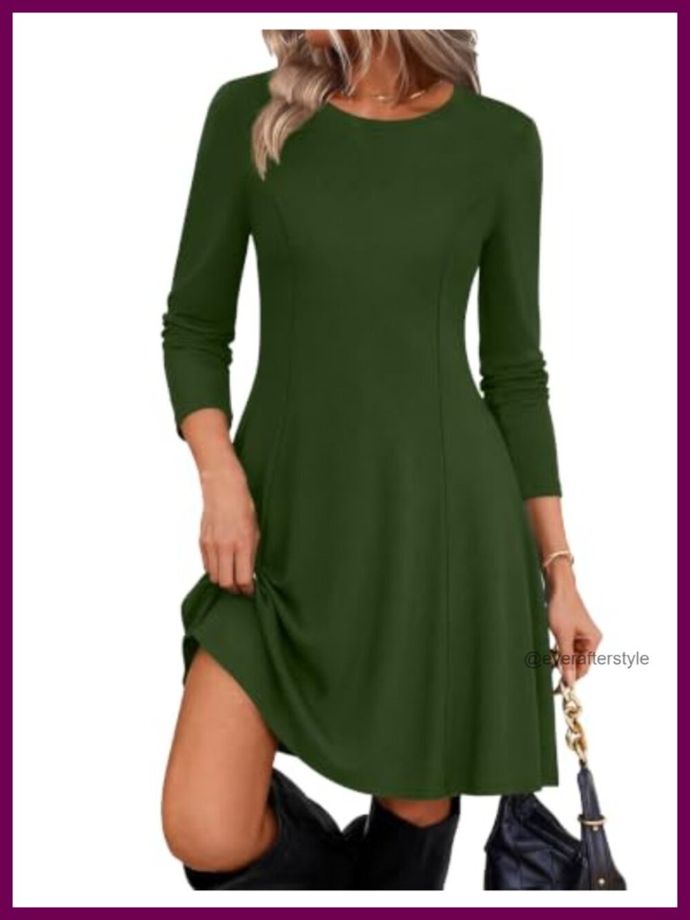 Sweater Dress Long Sleeve Crew Neck Ribbed Knit Fit and Flare A-Line